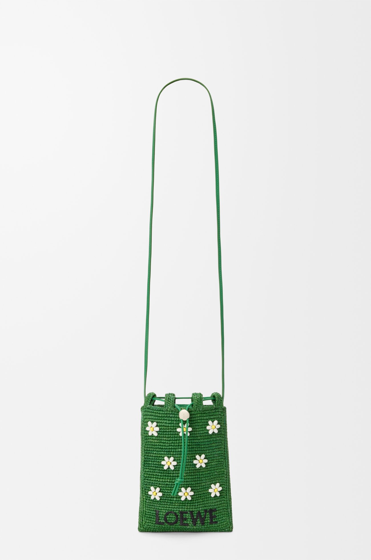 LOEWE Drawstring pocket in raffia Tropical Green/White