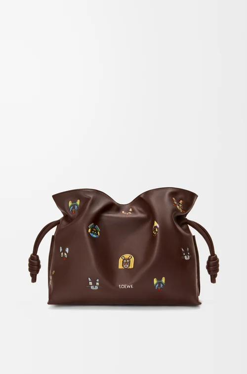 LOEWE Cats medium Flamenco clutch in nappa calfskin Brown