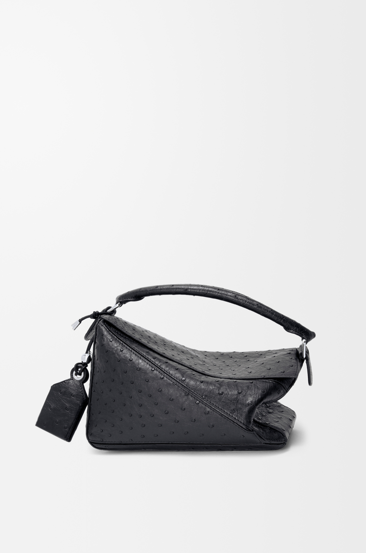 LOEWE Small Featherlight Puzzle bag in ostrich Black