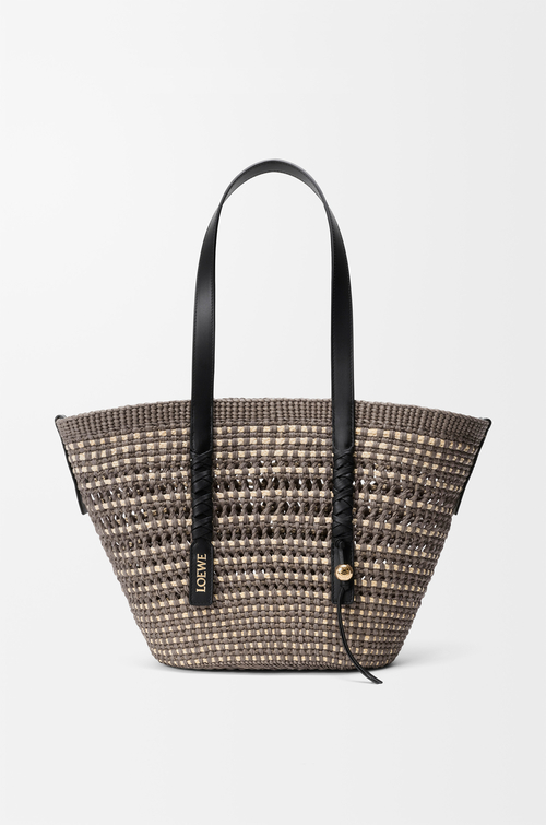 LOEWE Medium Braid basket in iraca palm and calfskin Khaki/Natural