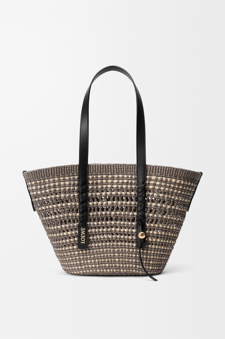 LOEWE Medium Braid basket in iraca palm and calfskin Khaki/Natural