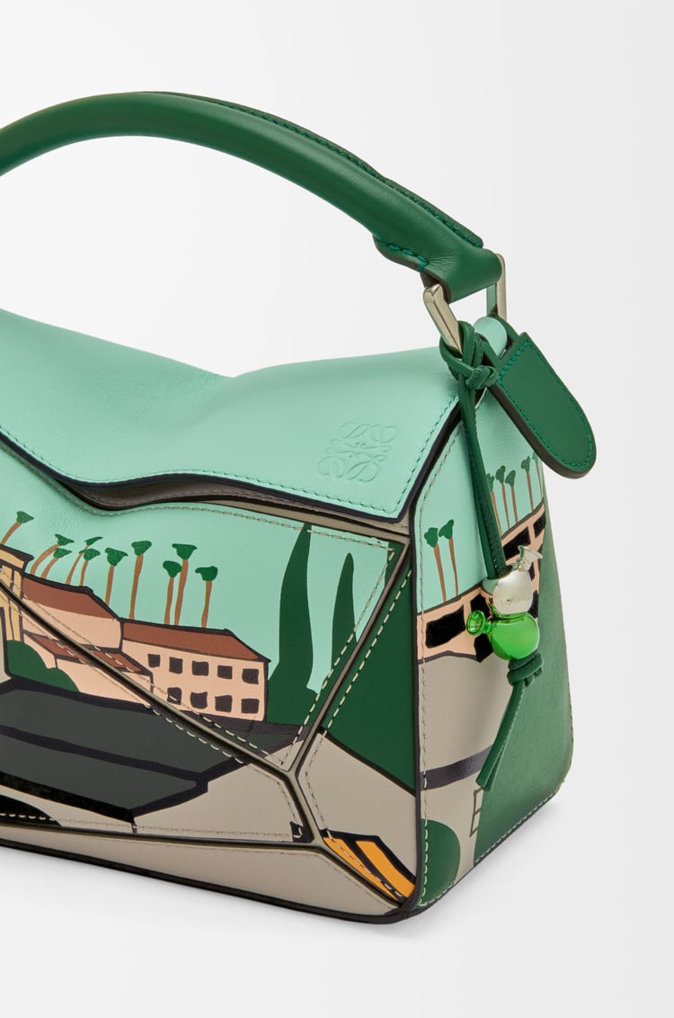 LOEWE Puzzle 10 Ken Price re-edition bag in classic calfskin Dark Forest/Multicolor