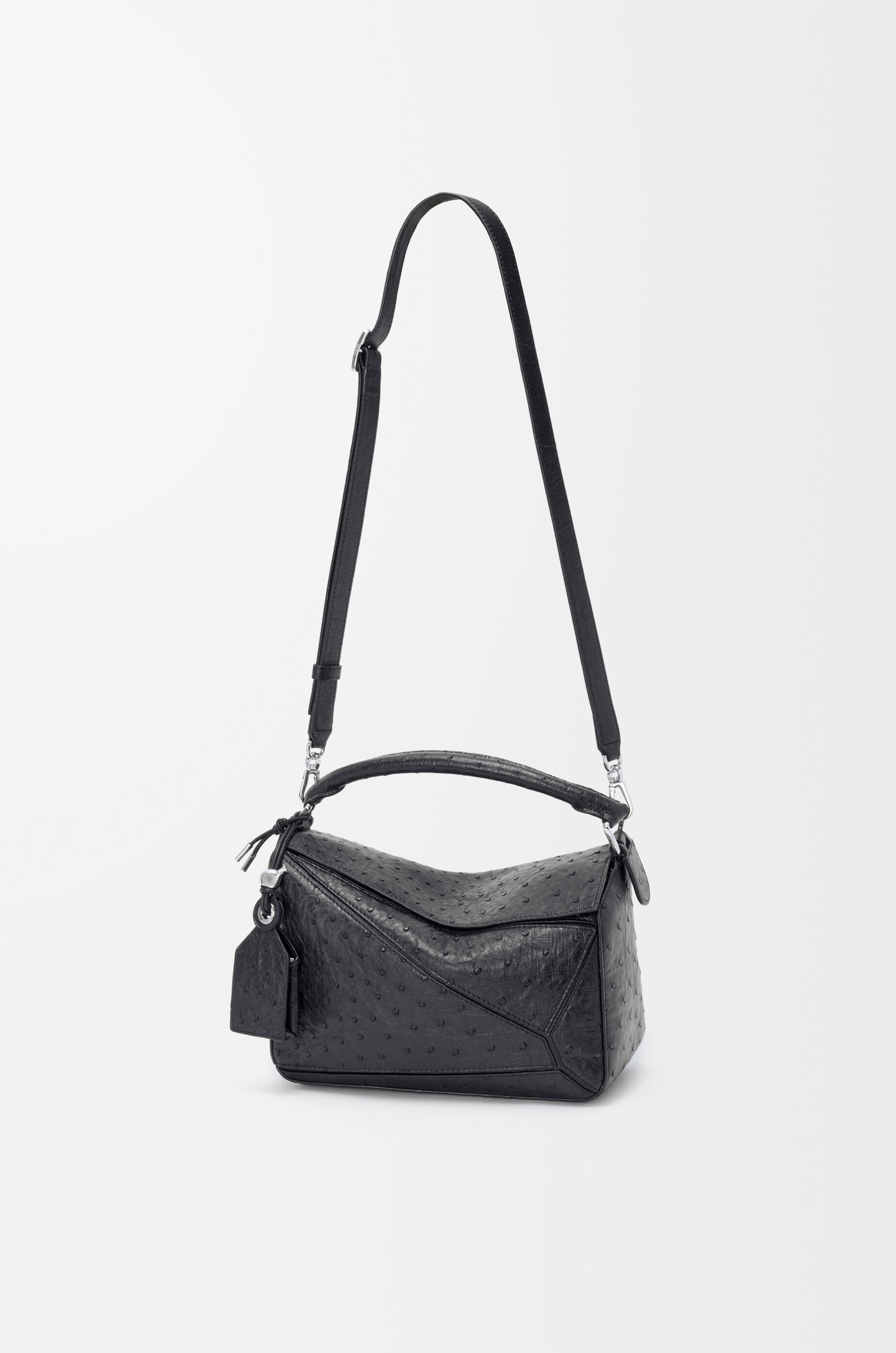 Small Featherlight Puzzle bag in ostrich Black - LOEWE