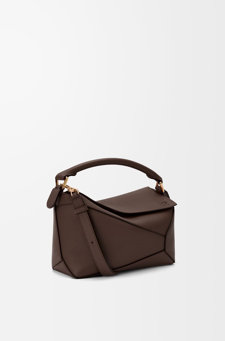 LOEWE Small Puzzle Edge bag in soft grained calfskin Dark Chestnut