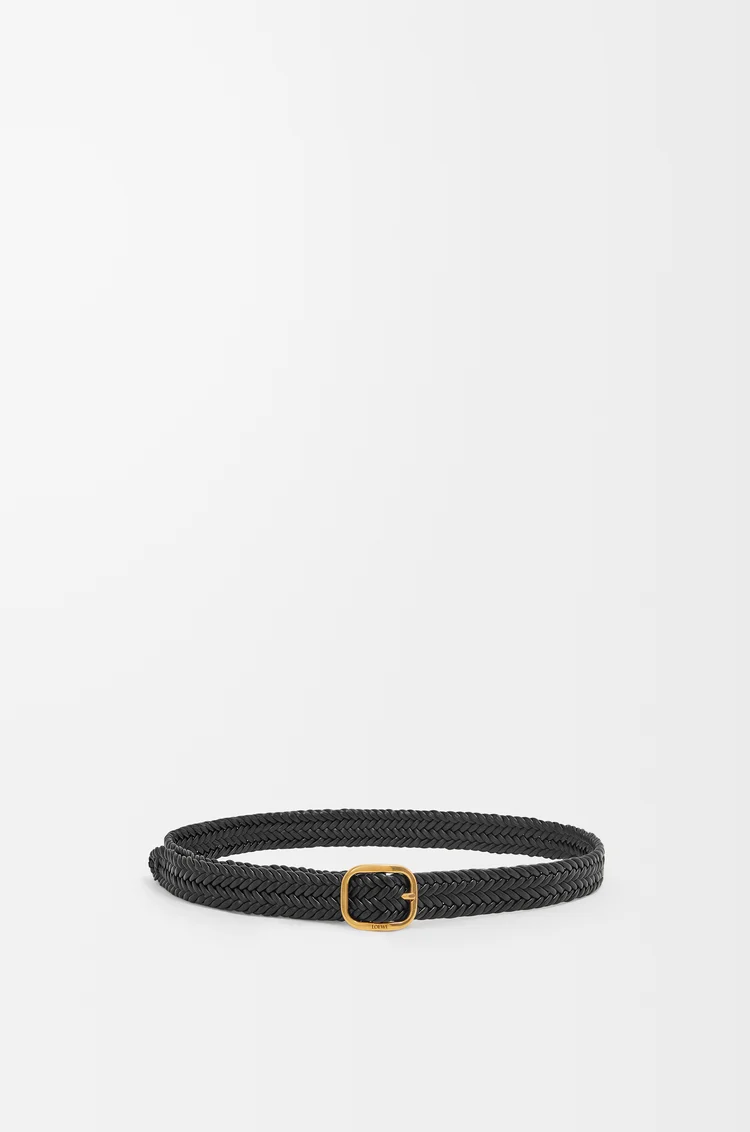 LOEWE Ceinture Rounded Soft en cuir de veau tressé Noir/Doré