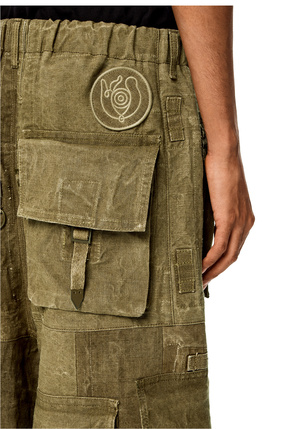 LOEWE Multi-pocket bermuda shorts in cotton and linen Old Military Green plp_rd