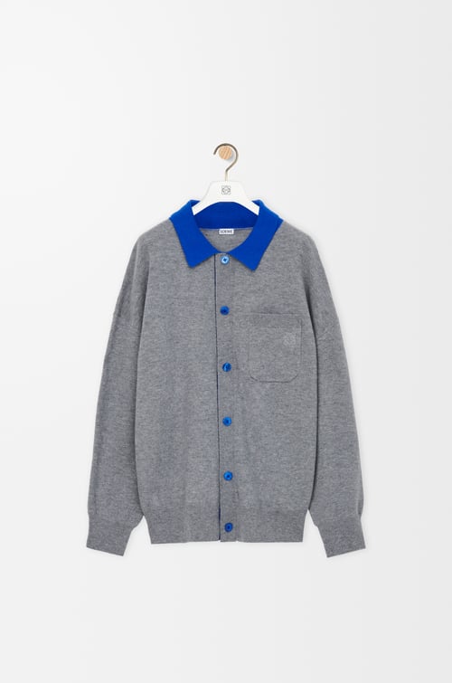 LOEWE Cardigan polo en laine Gris/Bleu