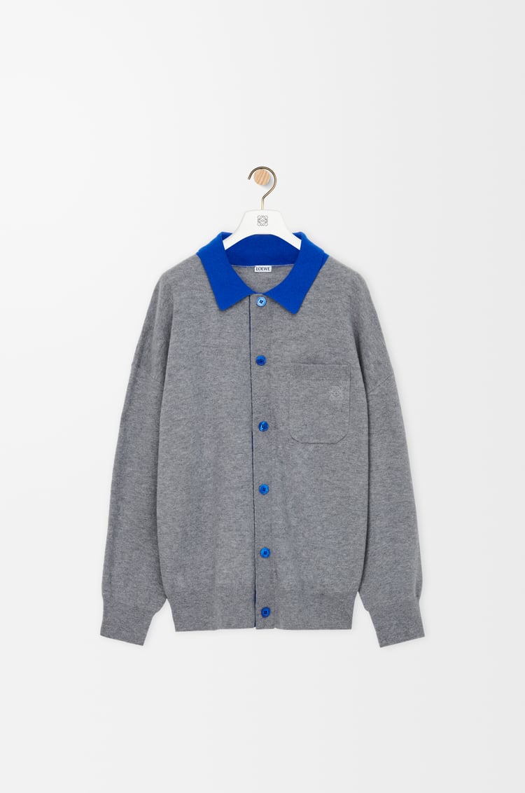 LOEWE Cardigan polo en laine Gris/Bleu