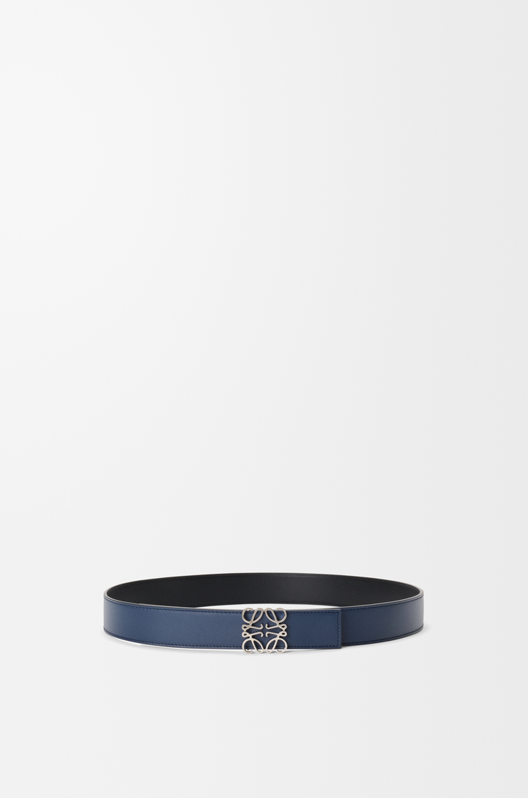 LOEWE 光滑小牛皮 Anagram 雙面腰帶 海洋藍/黑色/鈀色