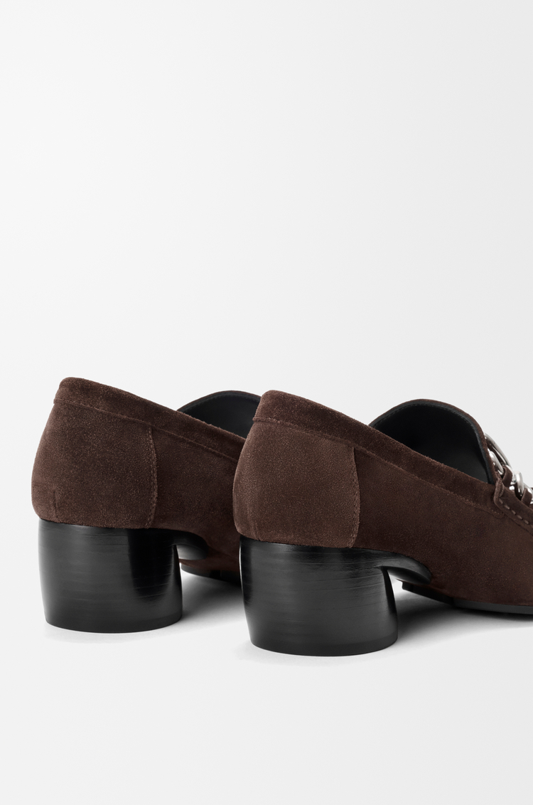 LOEWE Oval Double L loafer in suede calfskin Dark Chocolate