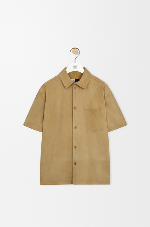 LOEWE 麂皮山羊皮短袖襯衫 米色