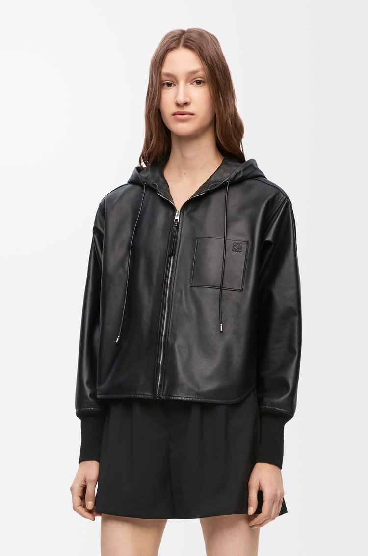 LOEWE Chaqueta con capucha en piel napa de cordero Negro