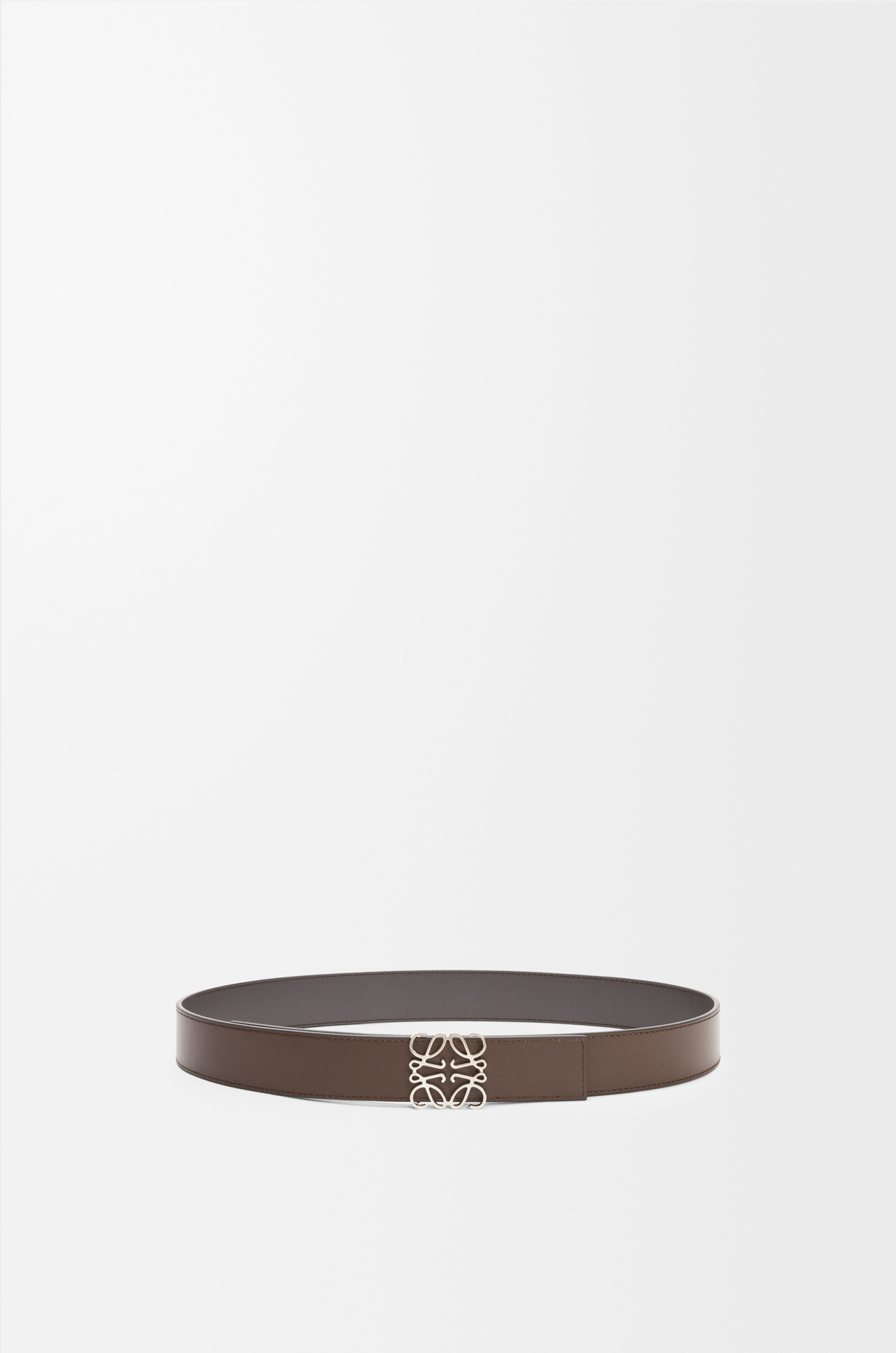 LOEWE Reversible Anagram belt in smooth calfskin Dark Grey/Dark Cigar/Palladium
