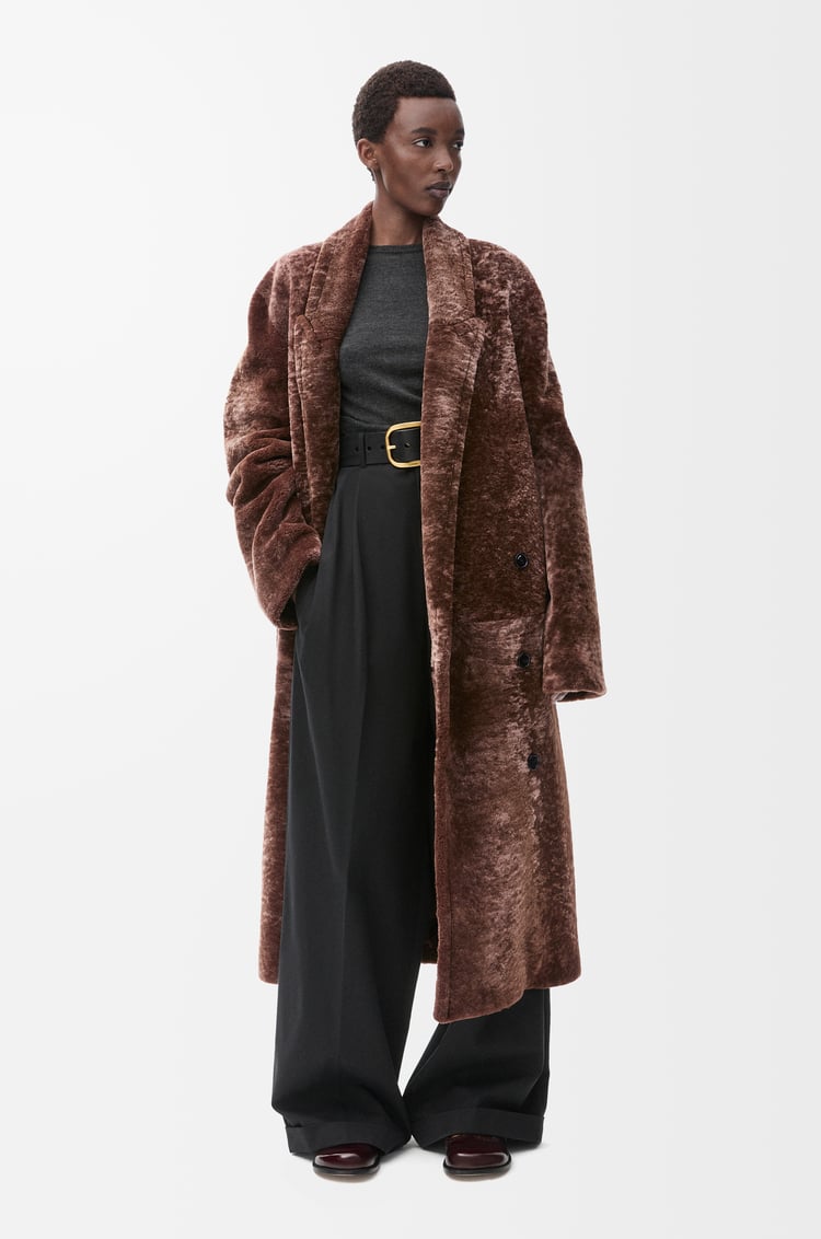 LOEWE ダブルブレスト コート（シアリング） チョコレート