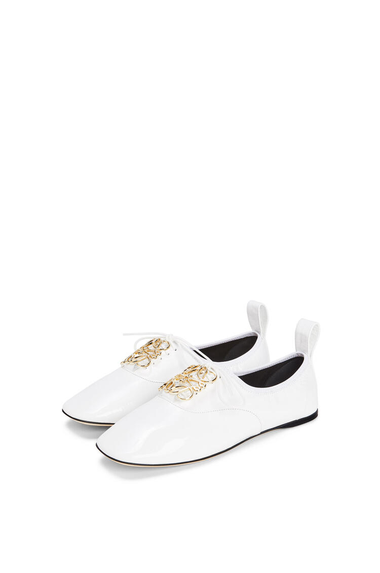 LOEWE Soft derby anagram in patent calf White