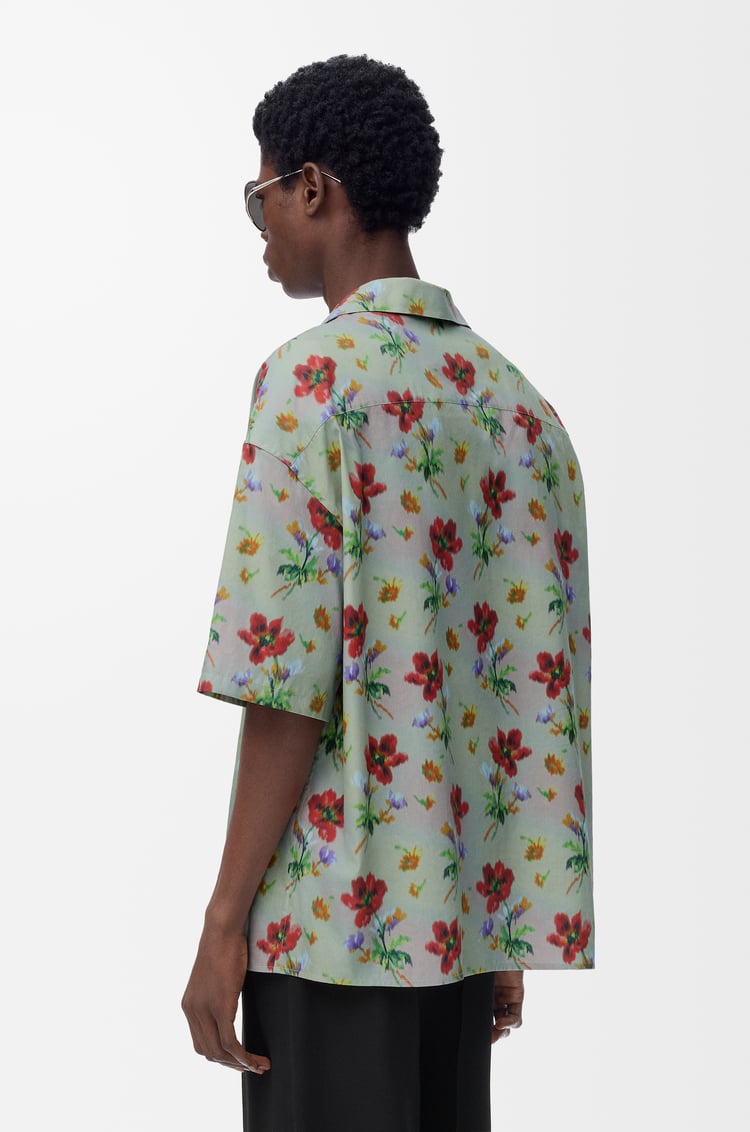 LOEWE Camisa de manga corta en algodón y seda Verde/Rojo