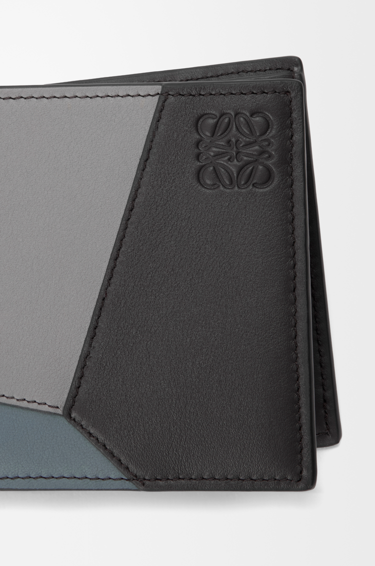 LOEWE 퍼즐 바이폴드 동전 지갑 - 클래식 카프스킨 Asphalt Grey/Storm Blue