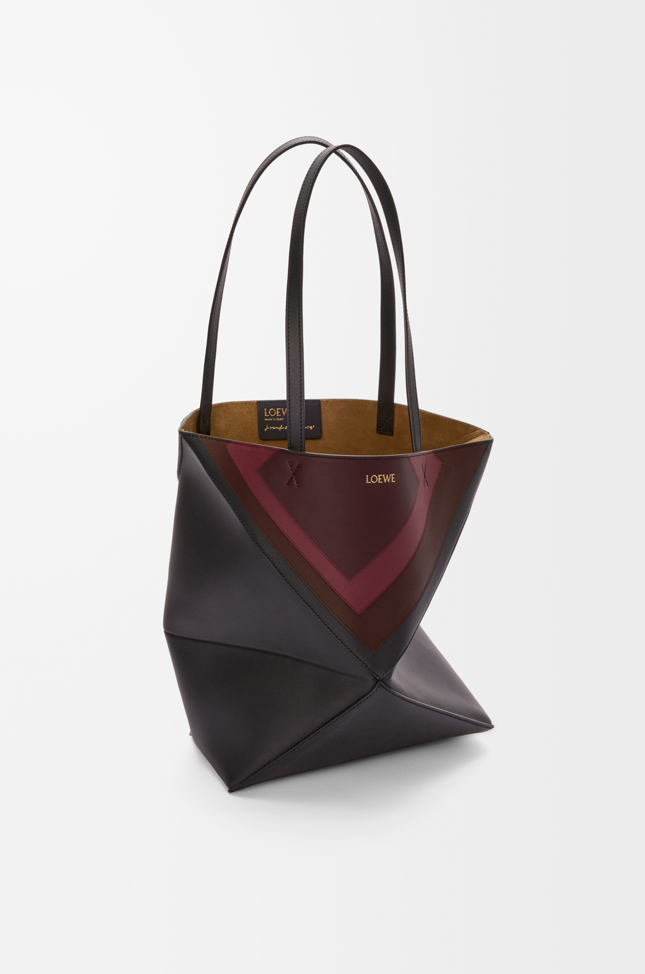 LOEWE Medium Puzzle Fold tote in nappa calfskin Black/Burgundy