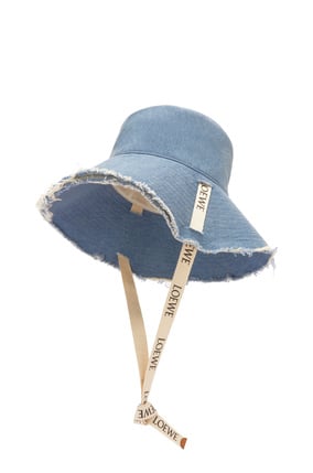 LOEWE Sombrero de pescador deshilachado en tejido denim y piel de ternera Azul Denim plp_rd