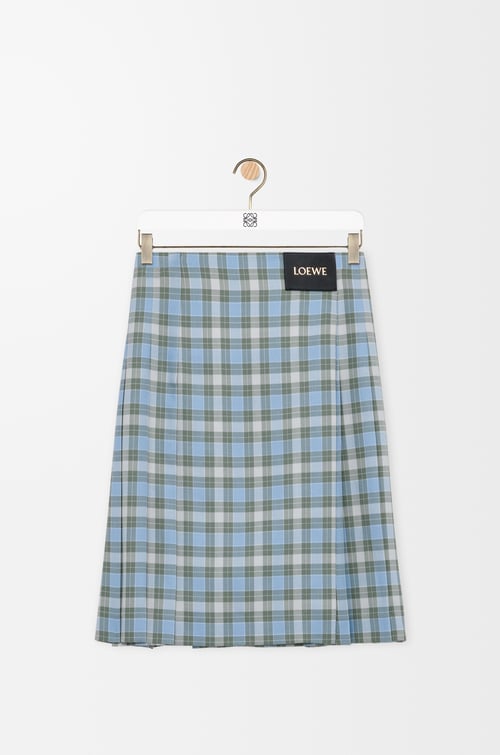 LOEWE Falda plisada en mezcla de lana Azul Claro/Blanco