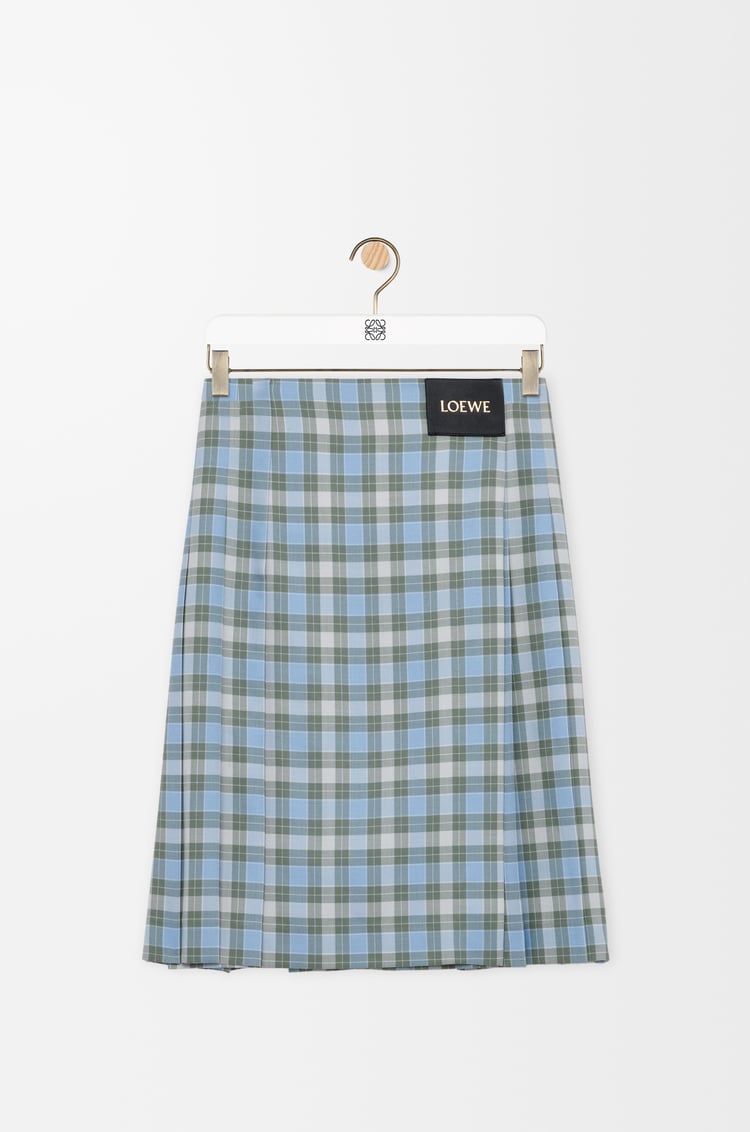 LOEWE Falda plisada en mezcla de lana Azul Claro/Blanco