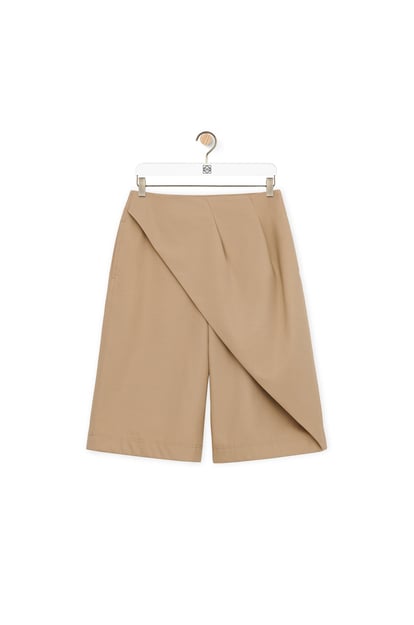 LOEWE Pleated shorts in cotton Kraft Beige