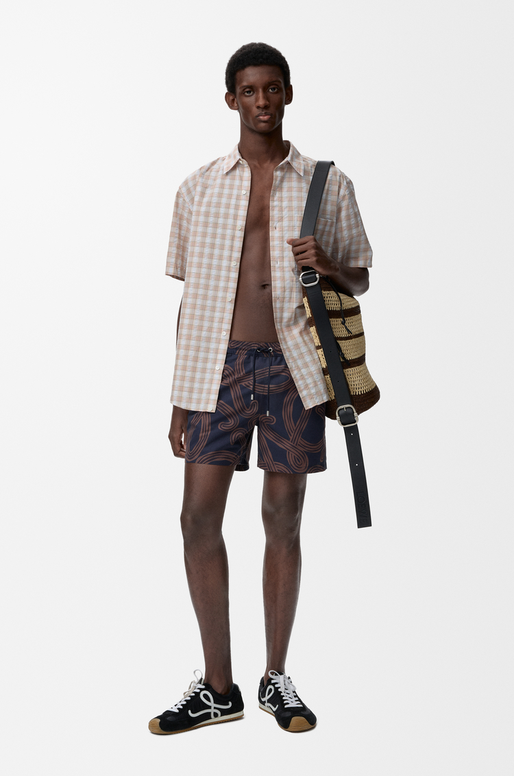 LOEWE Swim shorts in technical shell Navy/Brown