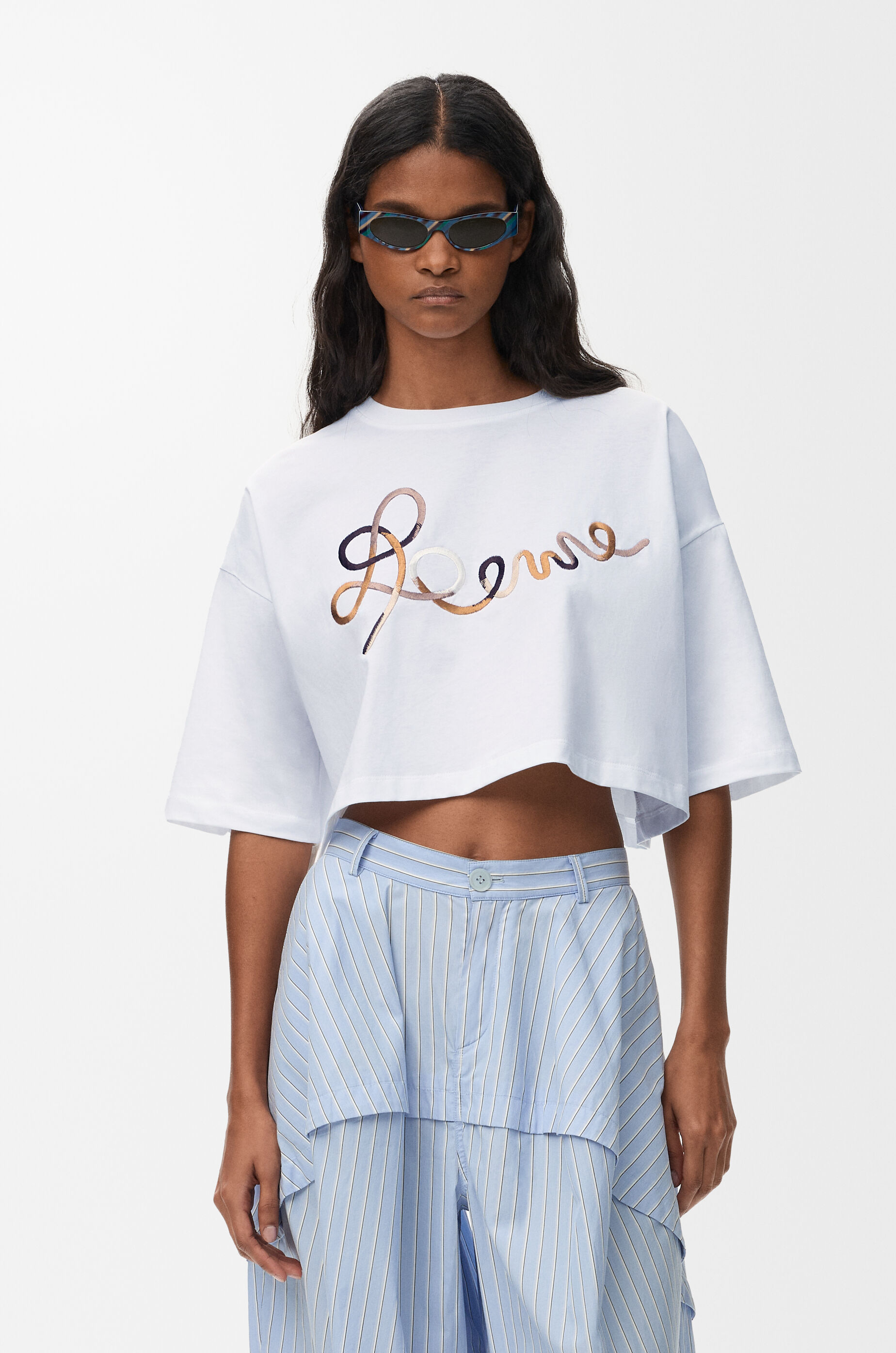 LOEWE ロエベ Silk top Tシャツ パフィー クロップド丈 S 白 クロップドフィット Tシャツ（コットン） ホワイト - ロエベ 日本 公式