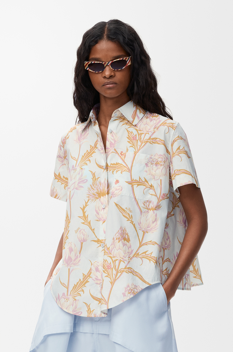 LOEWE Short sleeve shirt in cotton Light Blue/Multicolor