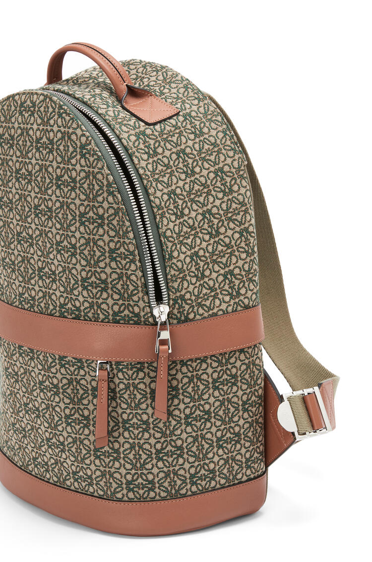 LOEWE Round backpack in Anagram jacquard and calfskin Khaki Green/Tan pdp_rd