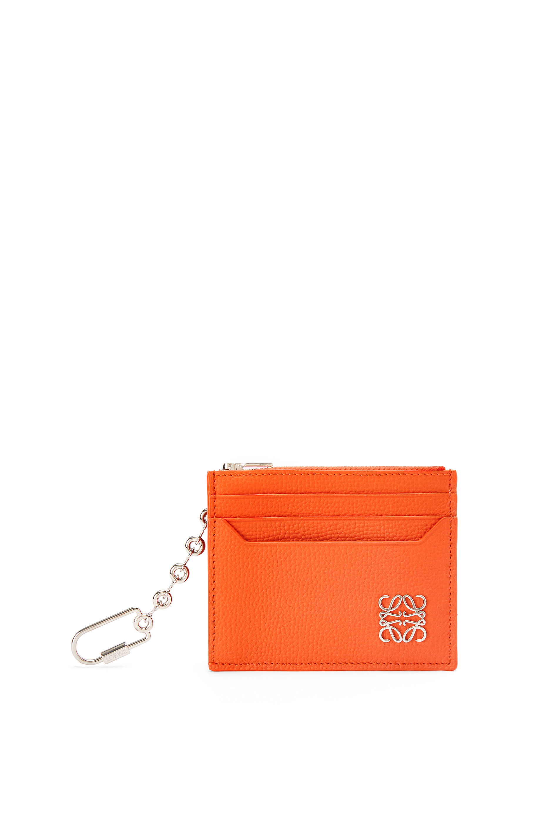 Anagram square cardholder in pebble grain calfskin with chain