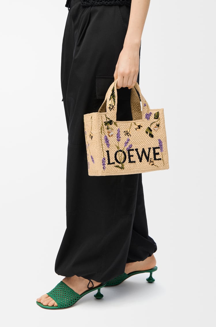 LOEWE Small LOEWE Font tote in raffia Natural