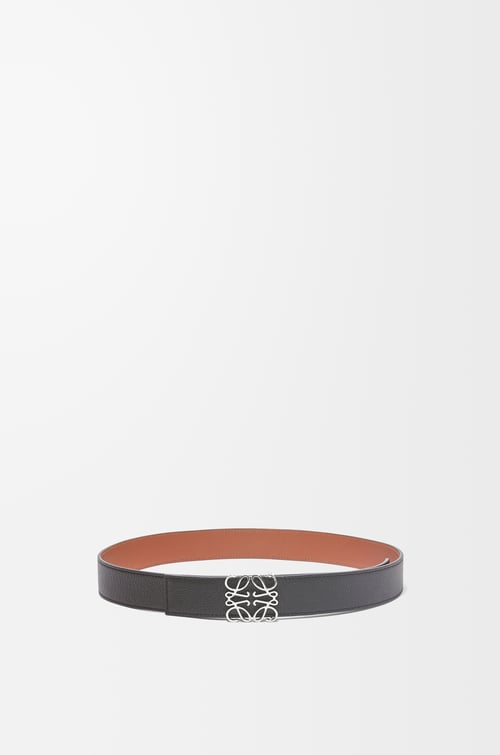 LOEWE Reversible Anagram belt in soft grained calfskin and smooth calfskin Black/Rust/Palladium plp_rd
