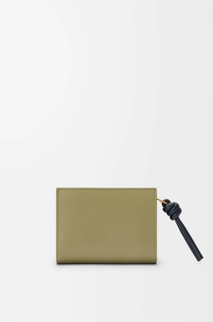 LOEWE Knot compact wallet in shiny nappa calfskin Eucalyptus/Deep Navy