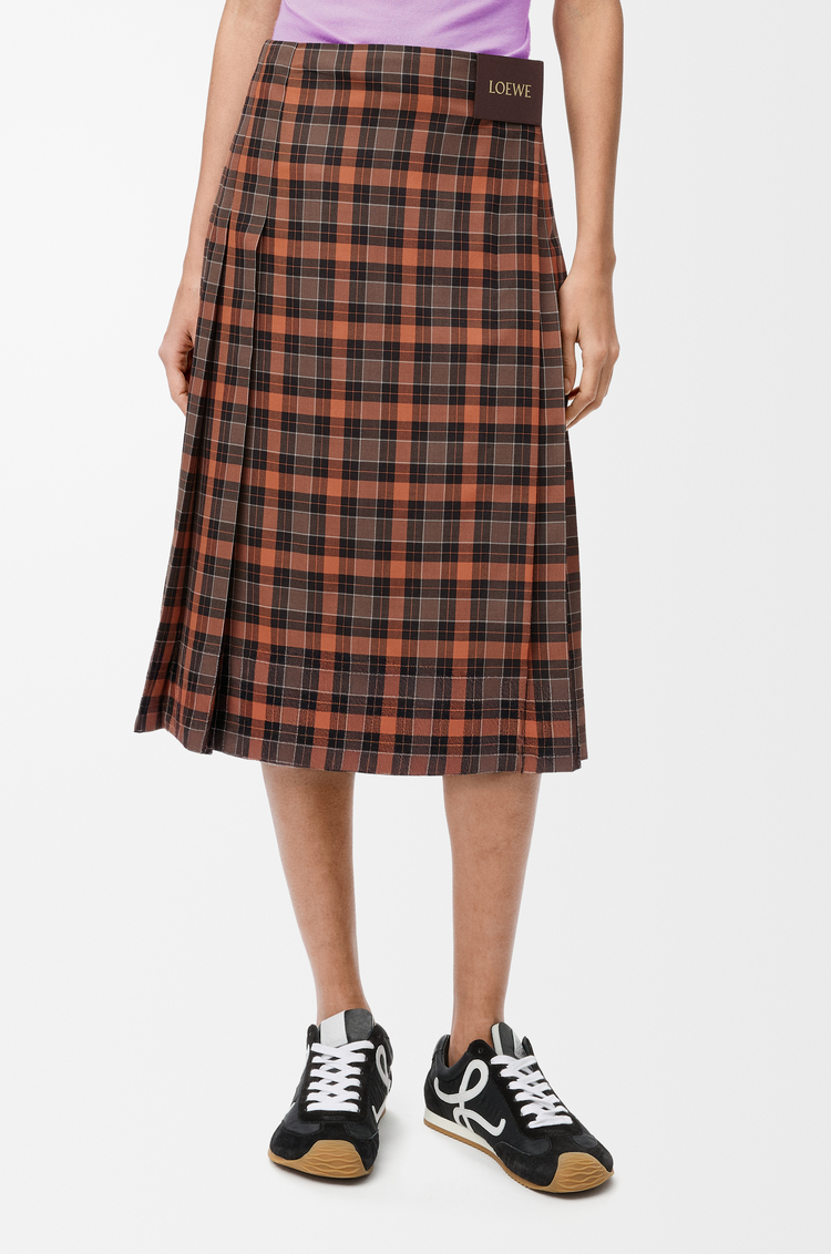 LOEWE 羊毛混纺褶裥半身裙 orange/black