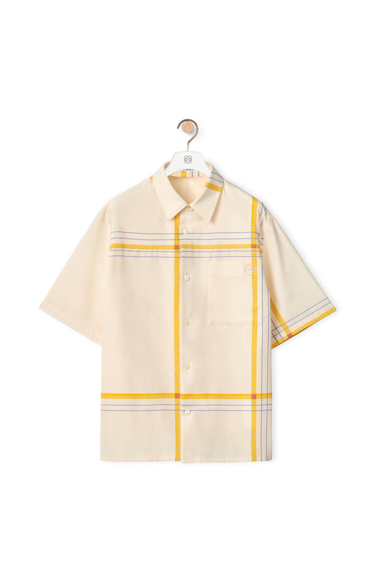 LOEWE Camisa a cuadros de manga corta en seda y algodón Beige/Amarillo pdp_rd