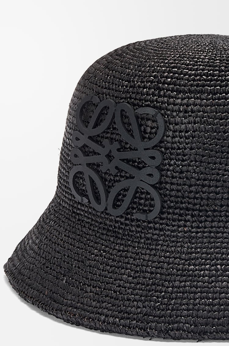 LOEWE Bucket hat in raffia and calfskin Black