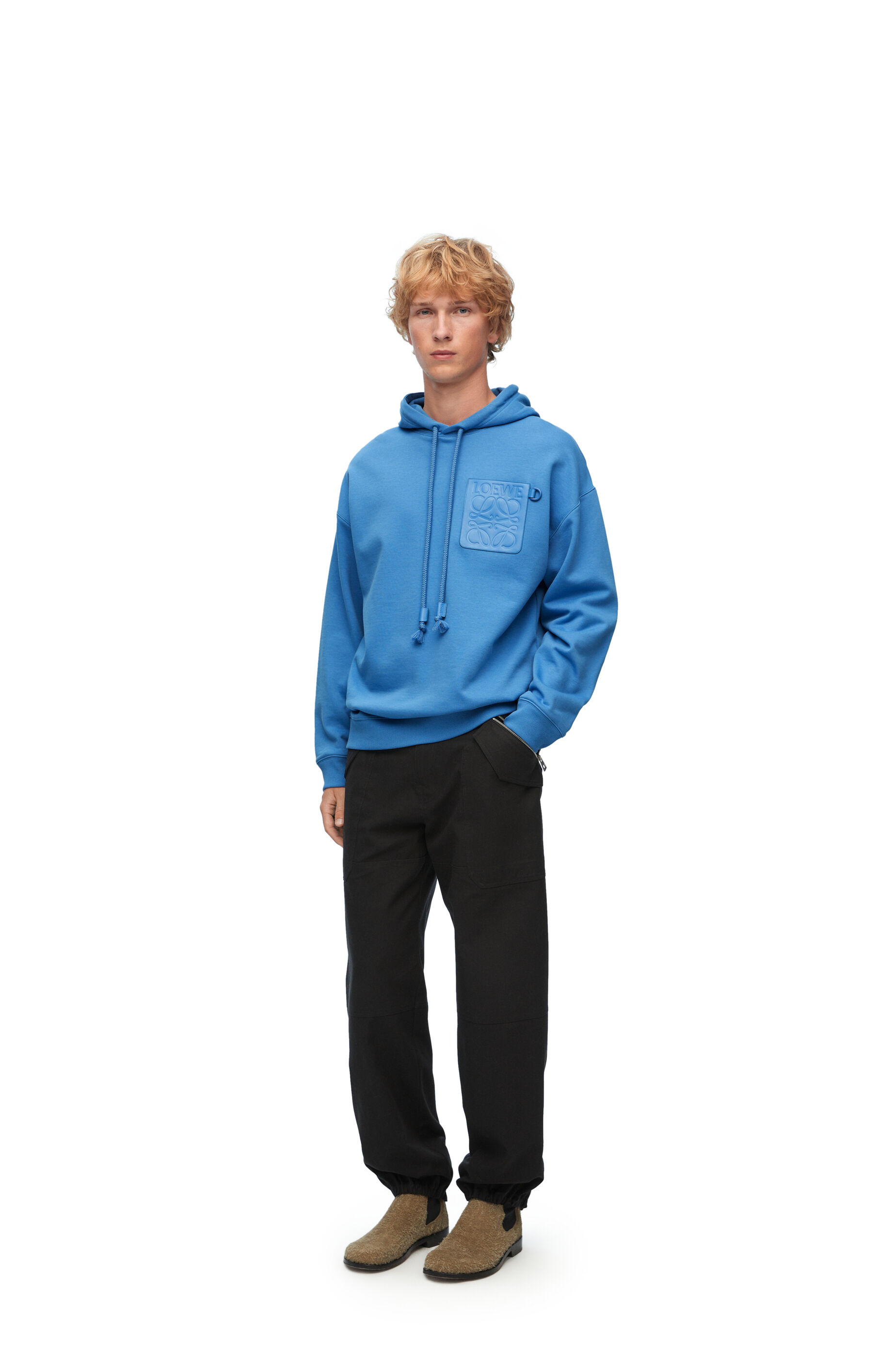 Relaxed fit hoodie in cotton Riviera Blue - LOEWE