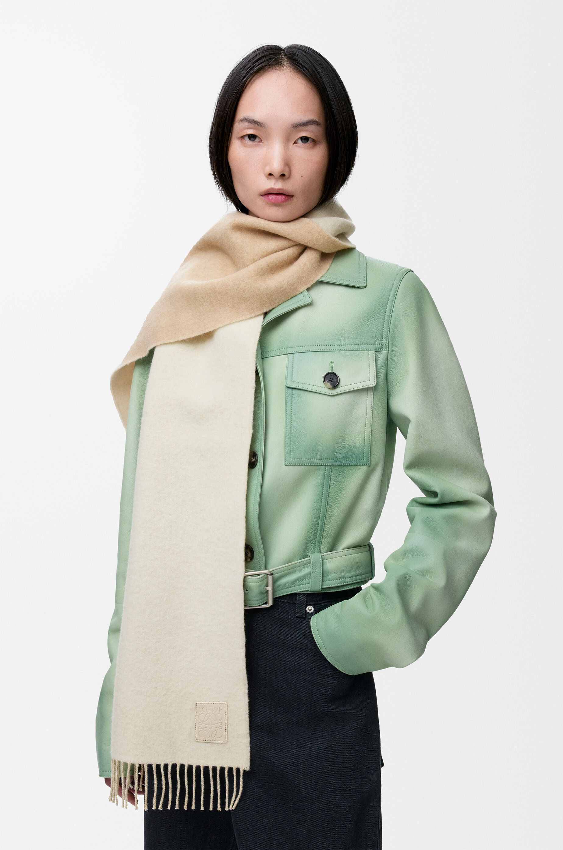 バイカラー スカーフ（ウール&カシミヤ） ベージュ - LOEWE