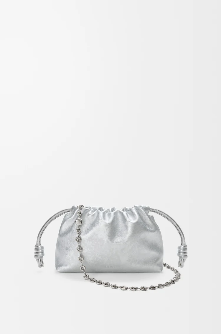 LOEWE Borsa Flamenco Purse in pelle di vitello stampata moiré Argento