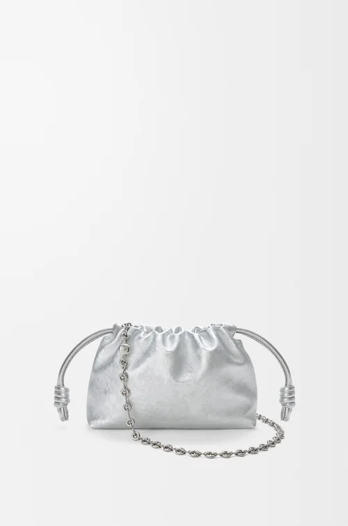 LOEWE Borsa Flamenco Purse in pelle di vitello stampata moiré Argento