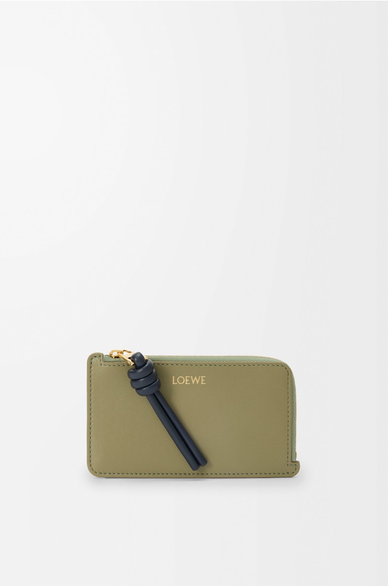LOEWE 亮面纳帕牛皮革绳结硬币卡包 桉树绿/深海军蓝