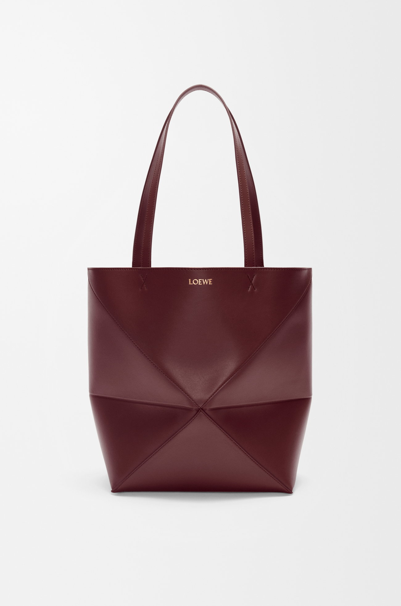 LOEWE Bolso Puzzle Fold tote mediano en piel de ternera Burdeos Oscuro