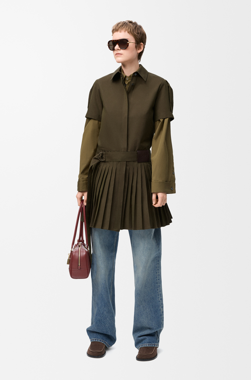 LOEWE Pleated dress in cotton blend Khaki Green