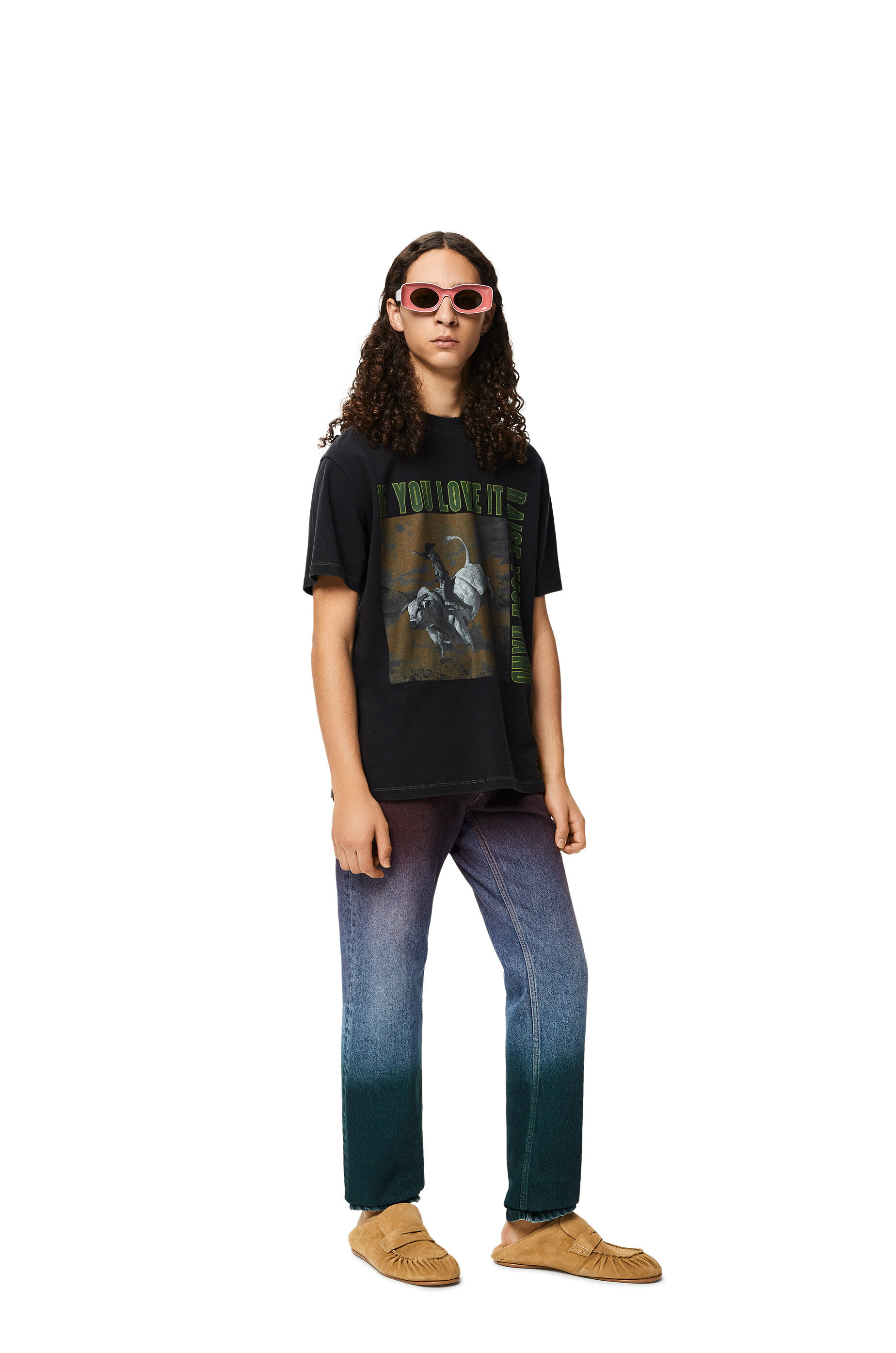 Bull print T-shirt in cotton Washed 