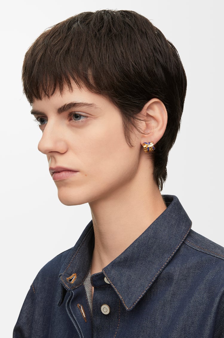 LOEWE Nest small hoop earrings in sterling silver and enamel Gold/Midnight Blue