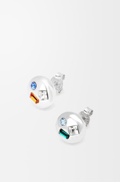 LOEWE アナグラム ペブル ピアス（スターリングシルバー&クリスタル） シルバー/グリーン
