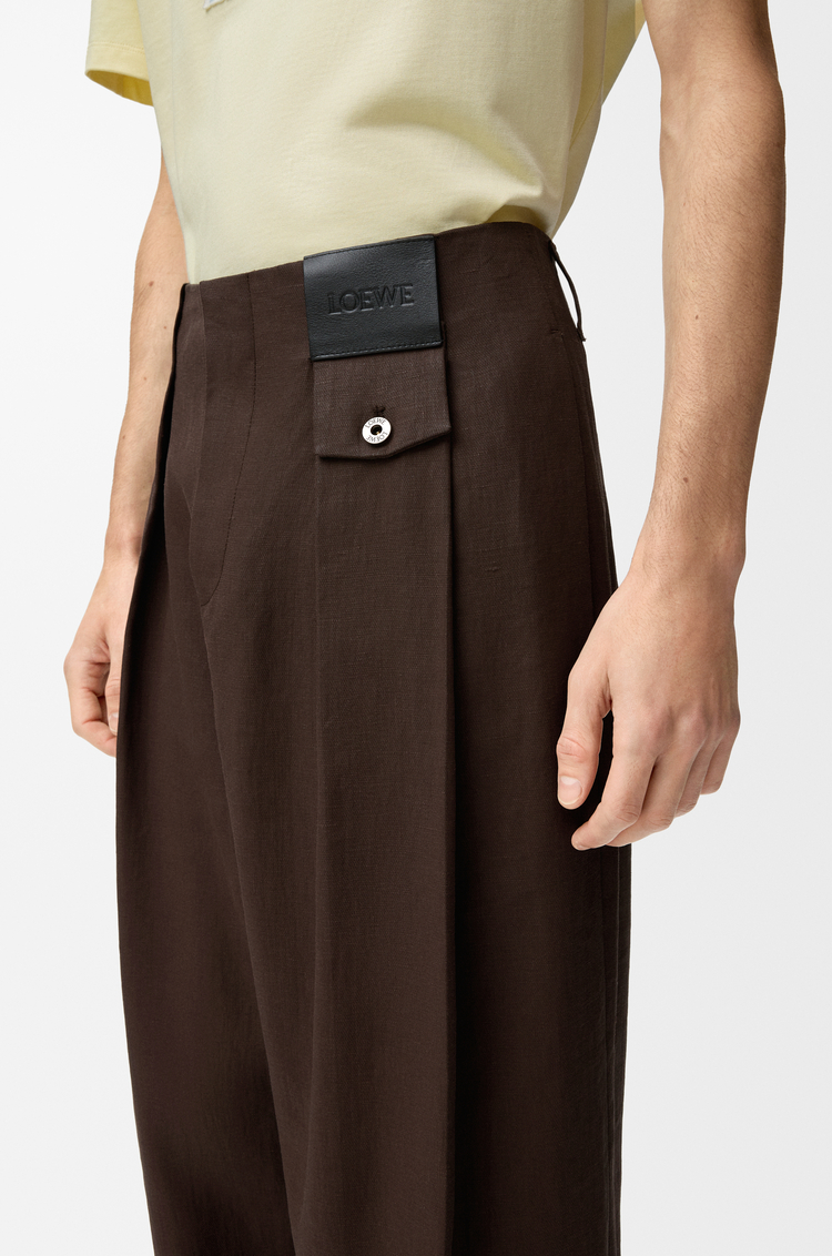LOEWE 棉麻長褲 深棕色/棕色
