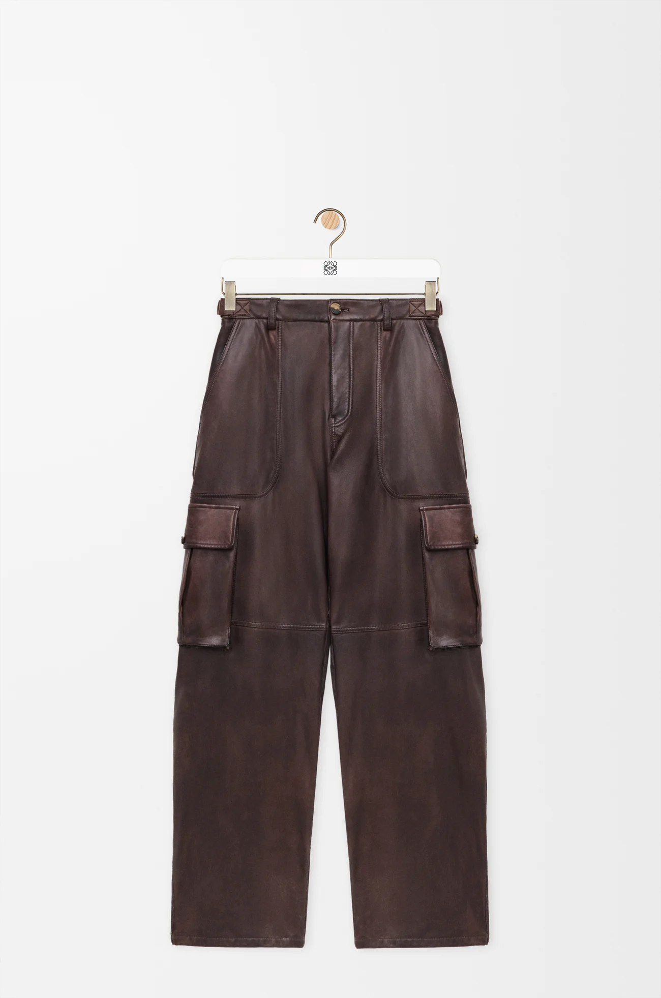 LOEWE Cargo trousers in nappa lambskin and cotton Brown