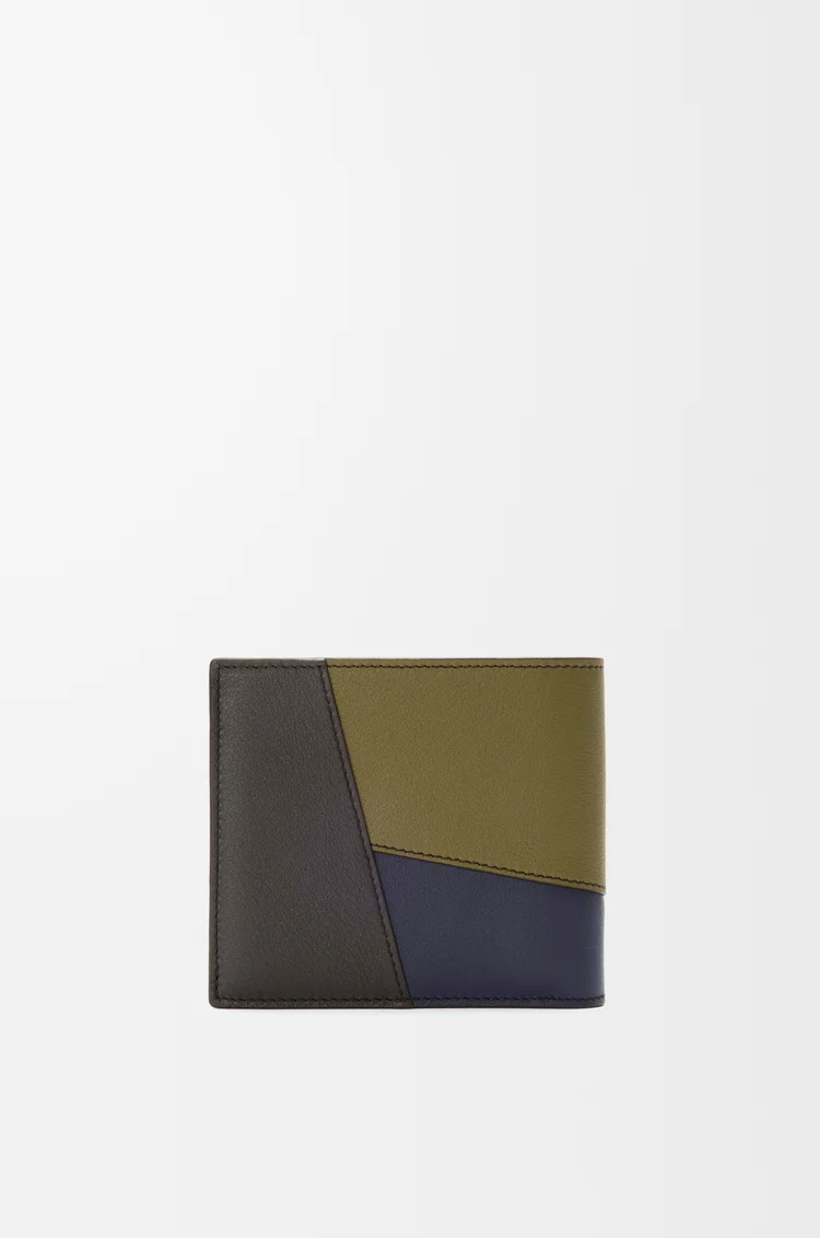 LOEWE 經典小牛皮 Puzzle 雙摺硬幣皮夾 橄欖色/深棕色